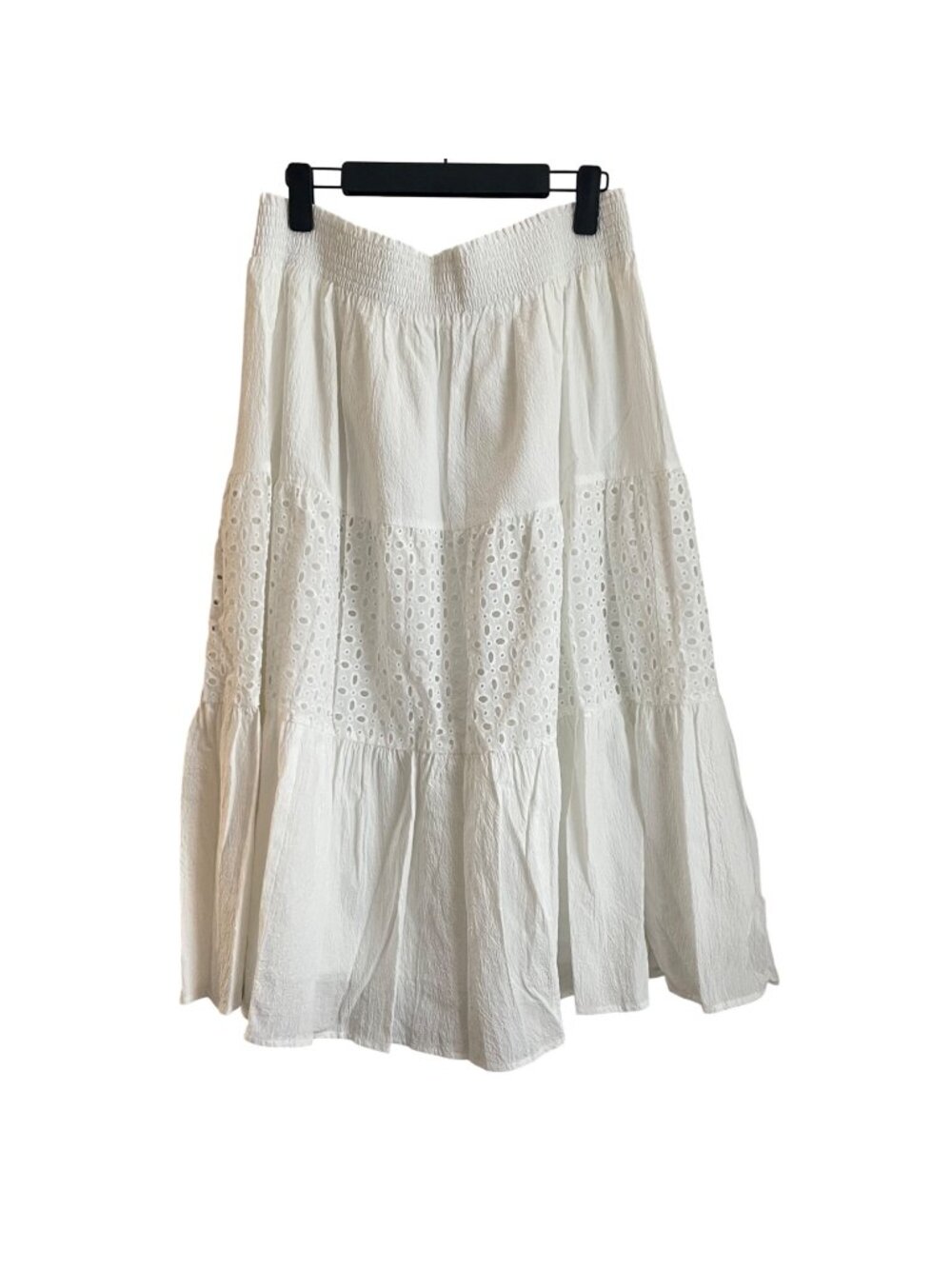Nine West Women Boho Cottagecore Eyelet Tiered Skirt Size L White Boho Festival
